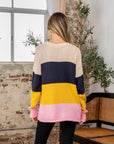 Sew In Love Full Size Color Block Exposed Seam Sweater