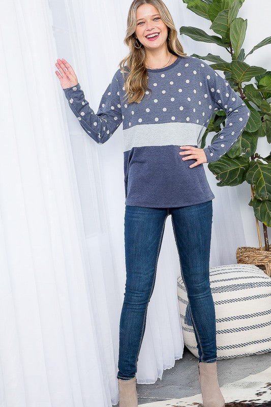 e Luna Polka Dot Colorblock Top