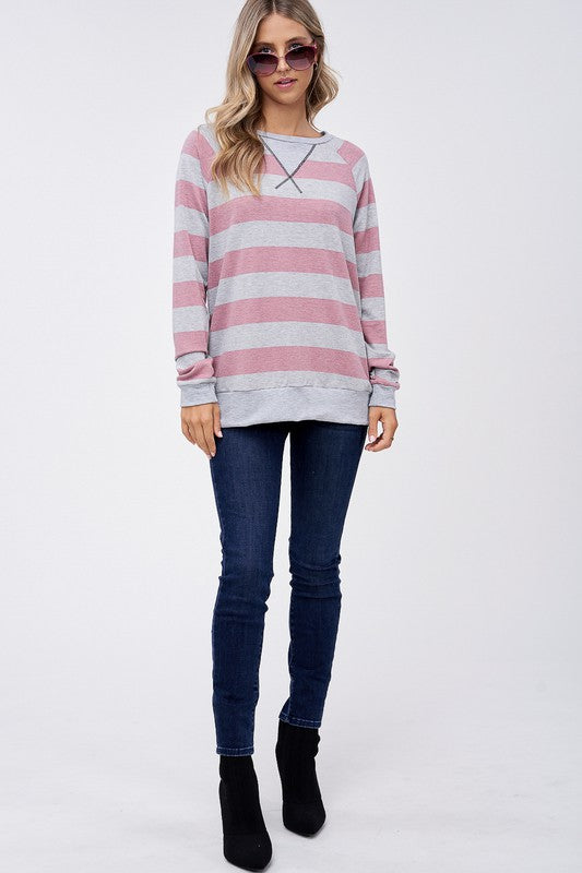 Plus Big Stripe Sweatshirt Top - Online Only