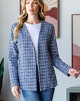 Heimish Full Size Houndstooth Tweed Open Front Blazer