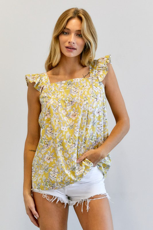 Davi &amp; Dani Floral Printed Ruffle Sleeveless Top