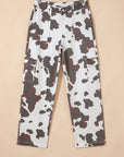 Western Cow Spot Cargo Pocket Straight Leg Jeans