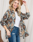 e Luna PLUS Fuzzy Aztec Button Down Shacket