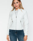 Snobbish PU Leather Zip Up Jacket with Pockets