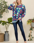 Celeste Full Size Side Slit Flower Print Long Sleeve Top