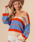 BiBi Multi Color Stripe Scoop Neck Sweater