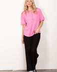 VERY J Twisted Sleeve Band Half Button Top