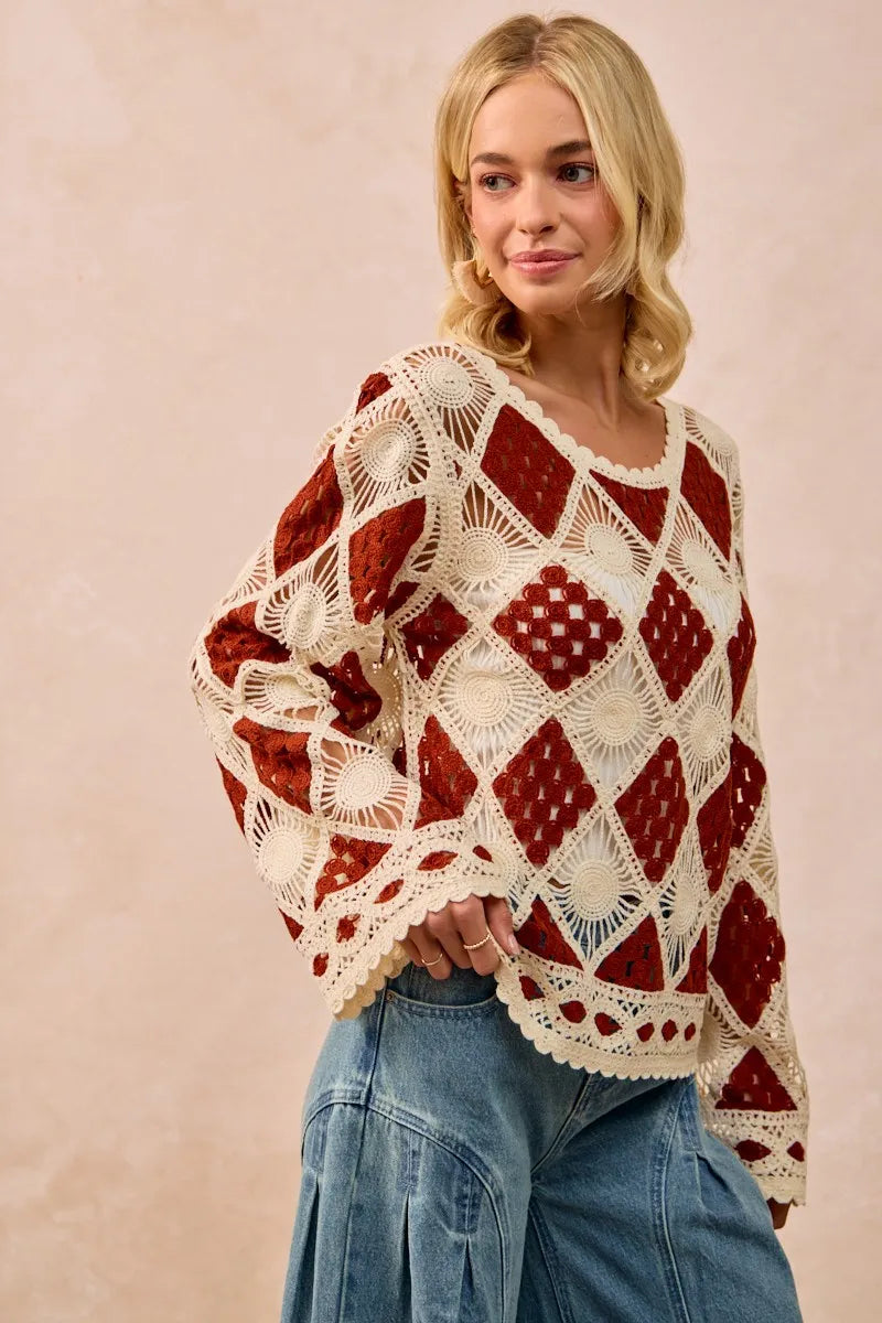 BiBi Diamond Crochet Knit Top