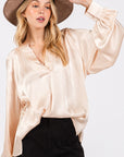 SAGE + FIG Notched Long Sleeve Blouse