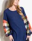 e Luna Plus Multi Plaid Mixed Top