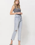 VERVET by Flying Monkey Super High Relaxed Cuffed Straight Jeans in Minor Mishap