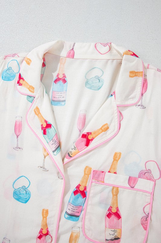Plus Size Valentine Champagne Bow Tie Pajama Set