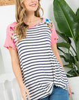 e Luna PLUS Floral Striped Mixed Top