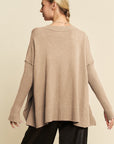 Davi & Dani Ribbed Side Slit V-Neck Sweater