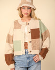 VERY J Color Block Button Down Textured Sweater Cardigan