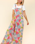 Haptics Full Size Printed Wide Leg Overalls with Side Pockets