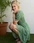 Green Smocked Puff Sleeve Dress - Online Only