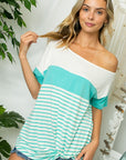 e Luna Solid Stripe Mix One Shoulder Top