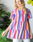 Heimish Full Size Short Sleeve Striped Tiered Top