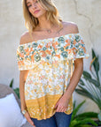 Davi & Dani Printed Off Shoulder Smocked Top