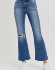 RISEN Full Size Distressed High Rise Crop Flare Jeans