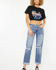 Kancan Mid Rise Distressed Straight Jeans