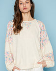 POL Round Neck Balloon Floral Long Sleeve Top