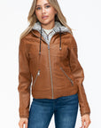 YMI Faux Layered Double-Zipper Jacket with Fuzzy Hood