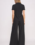 Jade By Jane Textured Short Sleeve Top  & Wide Leg Pant Set