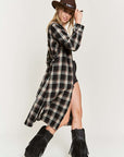 Plus Jade by Jane Plaid Print Collar Long Shirt Dress