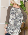 Celeste Full Size Floral Contrast Raglan Sleeve Top