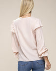 V-Neck Lace Trim Long Sleeve Blouse