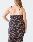 Blue Leopard Plus Size Ruched Floral Square Neck Cami Dress