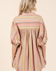 Mittoshop Striped Bubble Sleeve Button Down Shirt