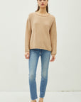 Be Cool Rolled Openwork Round Neck Sweater