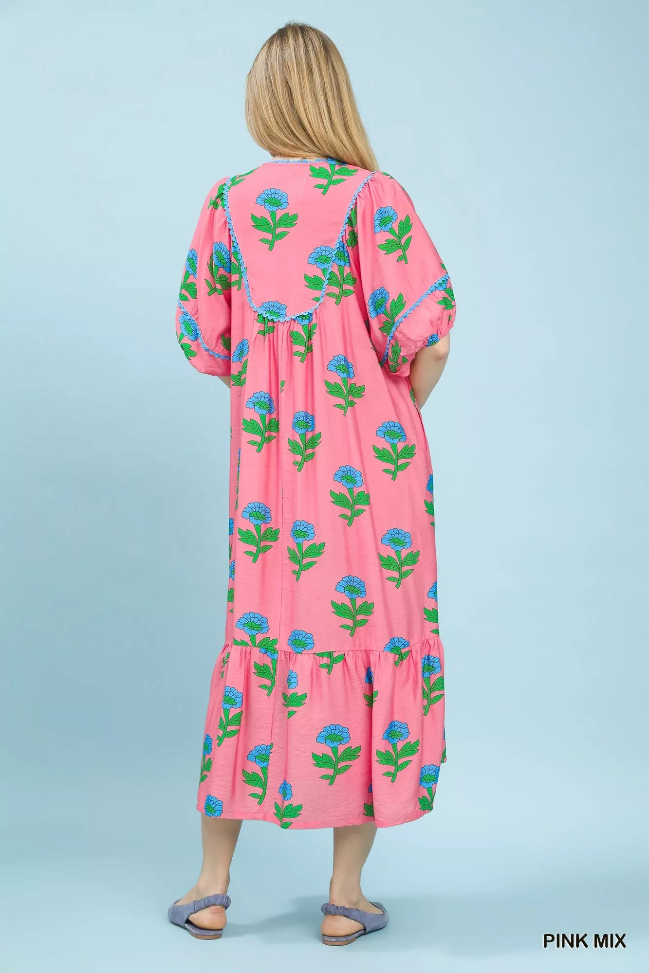 Umgee Floral Print Midi Dress in Pink