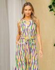 Sew In Love Full Size Stripe Tied Sleeveless Dress with Side Pockets