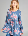 e Luna Floral Print Terry High Low Babydoll Top