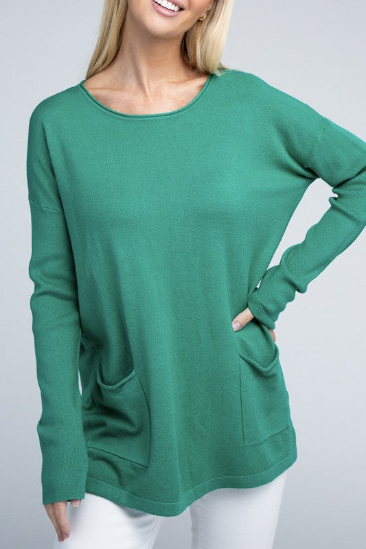 Zenana Viscose Front Pockets Sweater