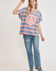 Umgee Peace Sign Patch Striped French Terry T-Shirt