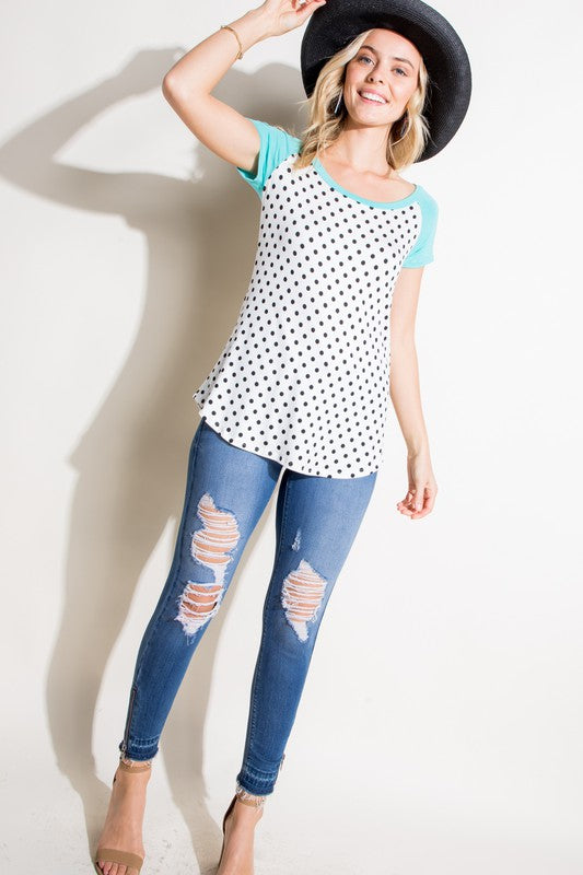 e Luna PLUS Polka Dot Mix Baseball Top