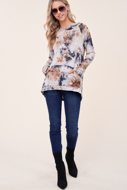 e Luna Tie Dye Hoodie High Low Plus Top