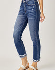 Risen Full Size High-Rise Frayed Cuffed Straight Jeans