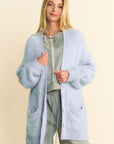 Davi & Dani Ribbed Hem Button Up Long Sleeve Cardigan