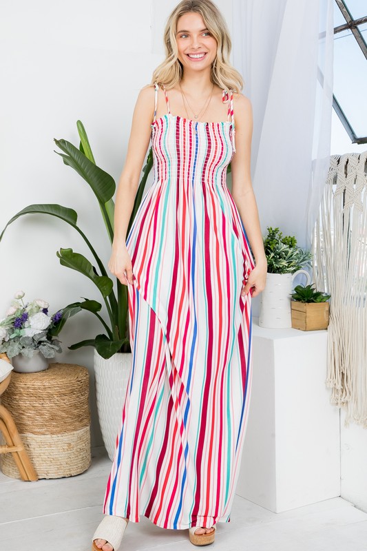 e Luna Striped Smocked Maxi Dress