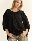 Davi & Dani Tied Round Neck Mesh Blouse