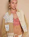 POL Crochet Patch Exposed Seam Button Up Jacket