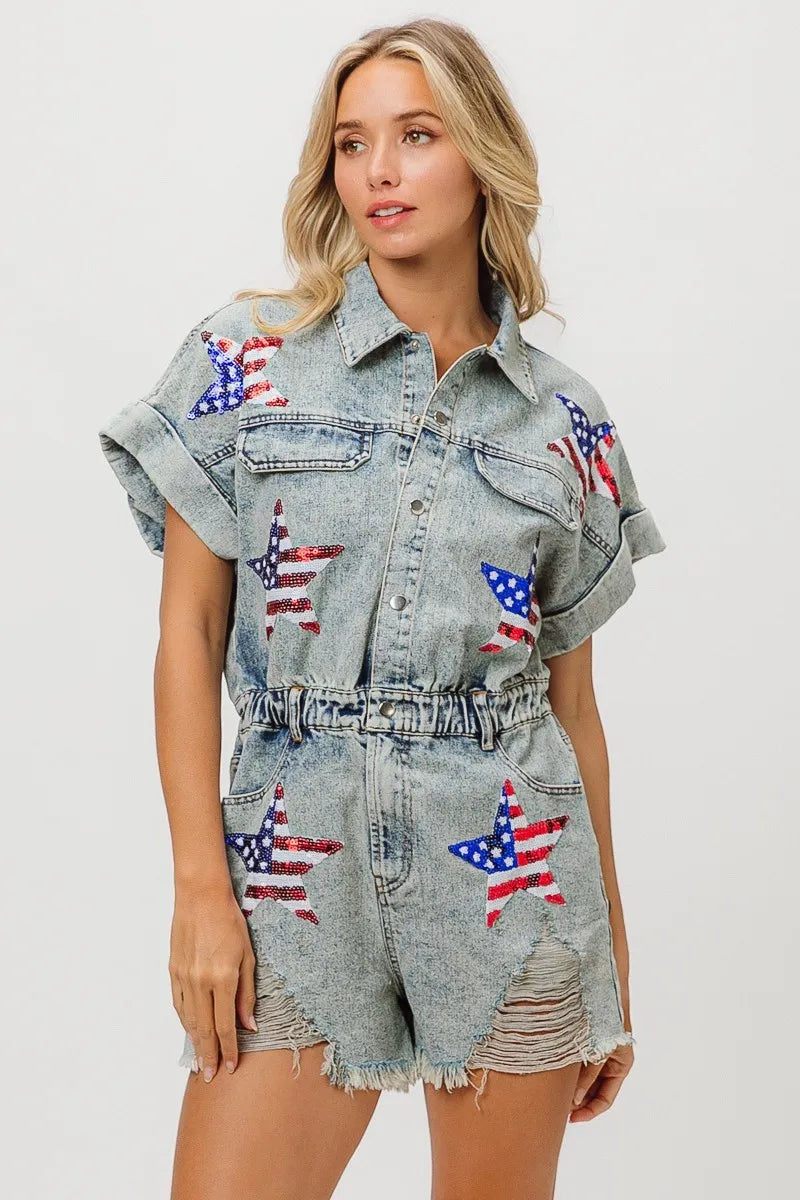 BiBi American Flag Washed Romper