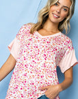 e Luna Plus Dizzy Floral Solid Mix Boxy Top