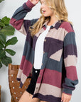 e Luna Fuzzy Striped Button Down Shacket